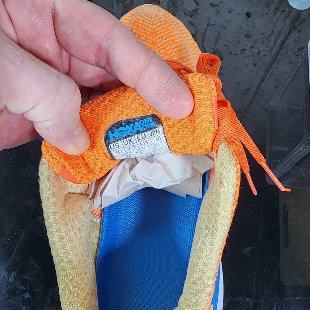 MSRP $165 Hoka Clifton 9 Men’s Running Shoes Size 8 D Orange Blue - Picture 4 of 5